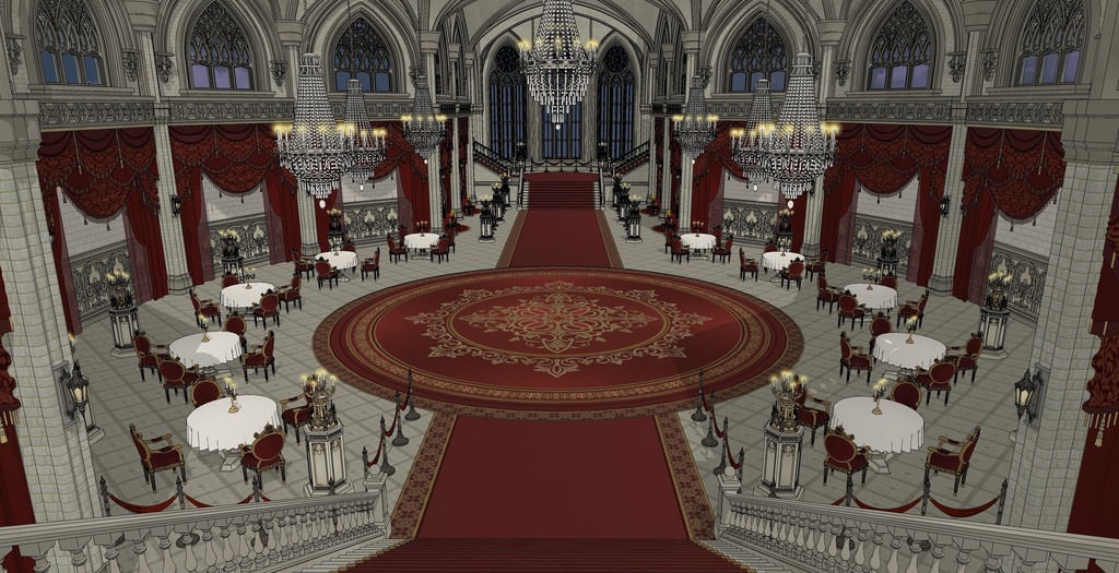 ゴシック城 宴会場|3D背景(SketchUp)