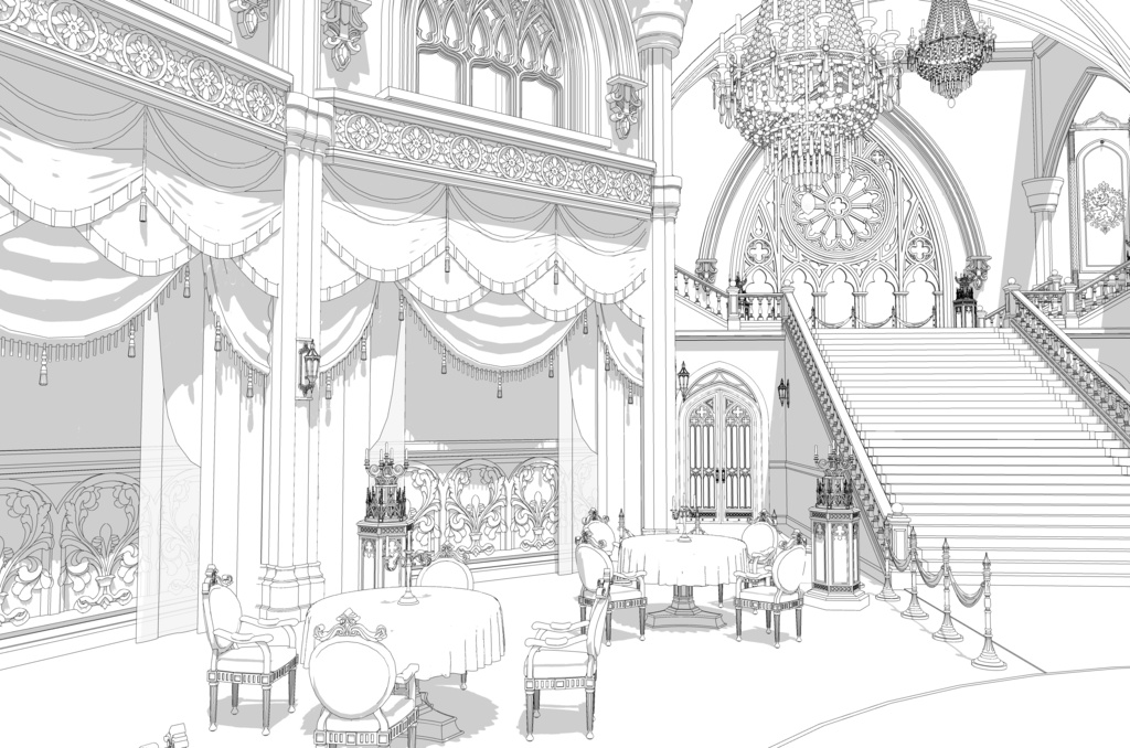 ゴシック城 宴会場|3D背景(SketchUp)