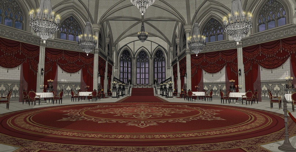 ゴシック城 宴会場|3D背景(SketchUp)