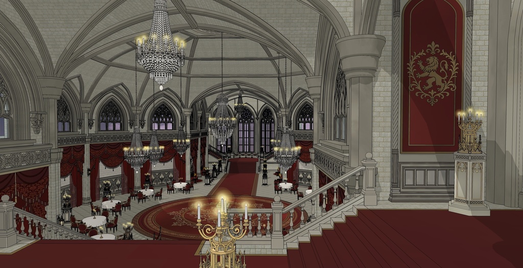 ゴシック城 宴会場|3D背景(SketchUp)