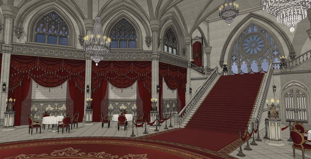 ゴシック城 宴会場|3D背景(SketchUp)
