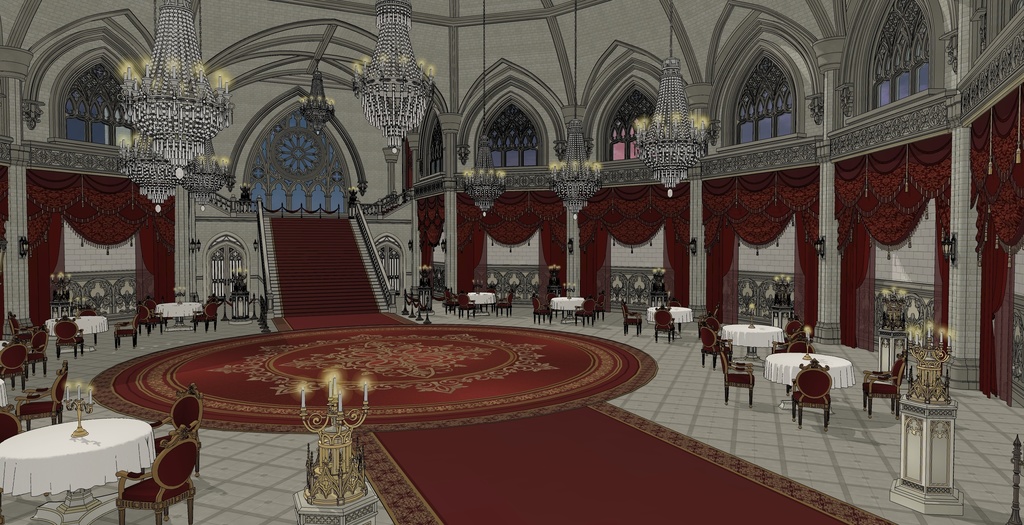 ゴシック城 宴会場|3D背景(SketchUp)