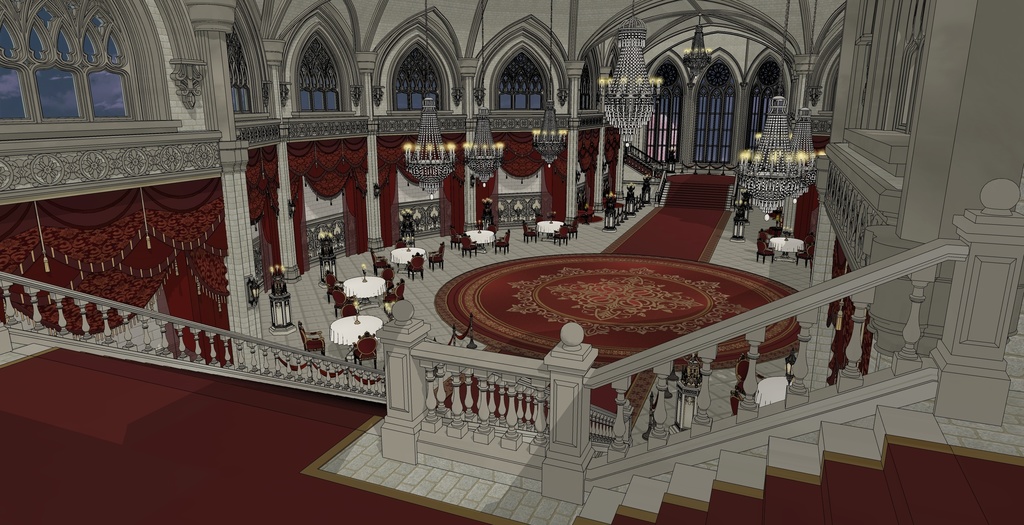ゴシック城 宴会場|3D背景(SketchUp)