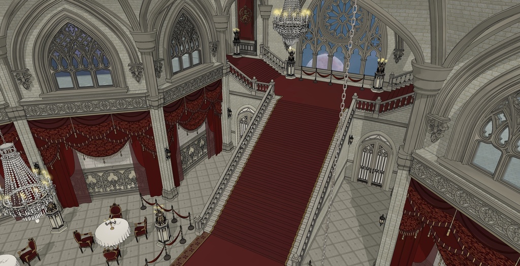 ゴシック城 宴会場|3D背景(SketchUp)