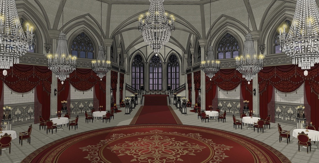 ゴシック城 宴会場|3D背景(SketchUp)