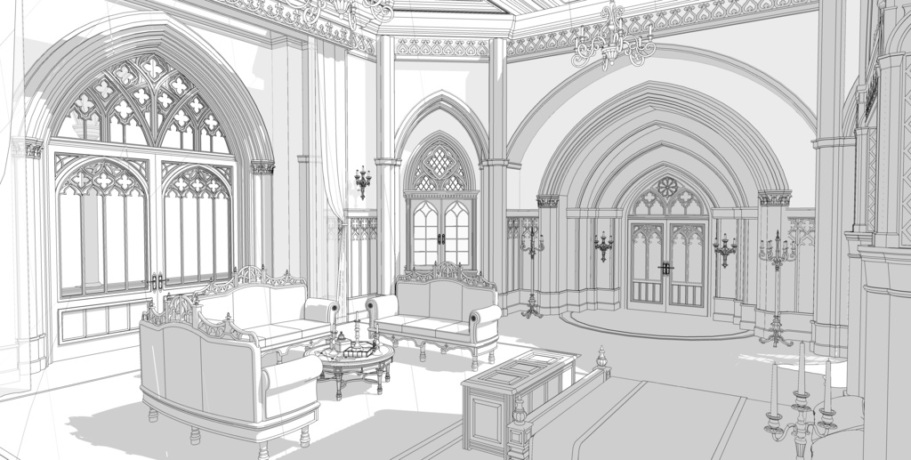 ゴシック城 寝室|3D背景(SketchUp)