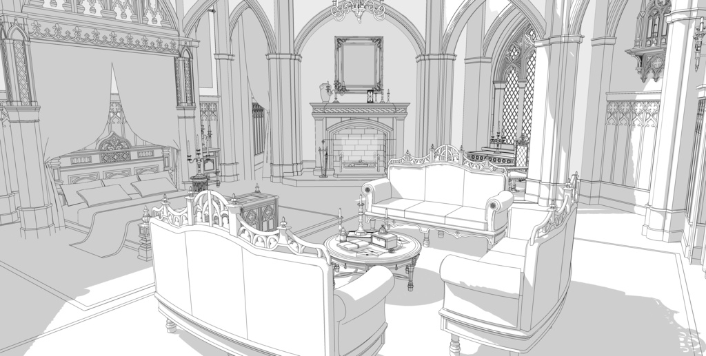 ゴシック城 寝室|3D背景(SketchUp)