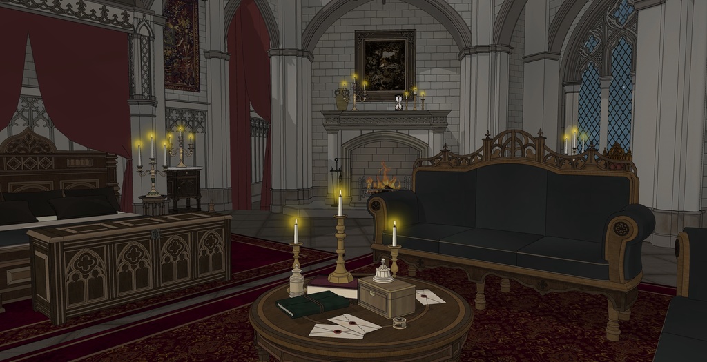 ゴシック城 寝室|3D背景(SketchUp)