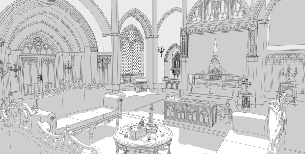 ゴシック城 寝室|3D背景(SketchUp)