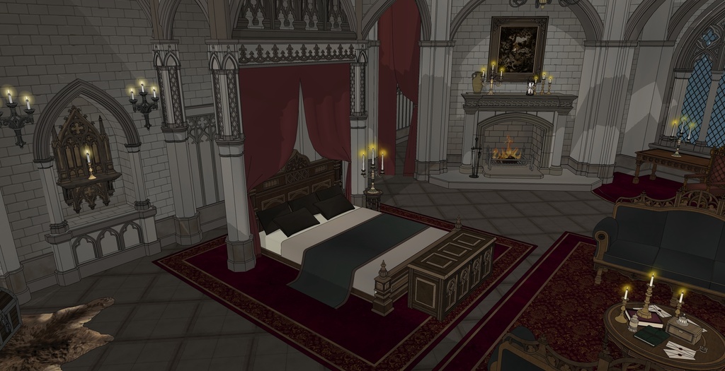 ゴシック城 寝室|3D背景(SketchUp)