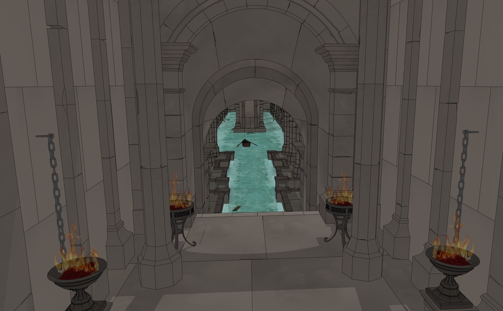 ゴシック城 地下水路|漫画背景・3D素材(SketchUp)