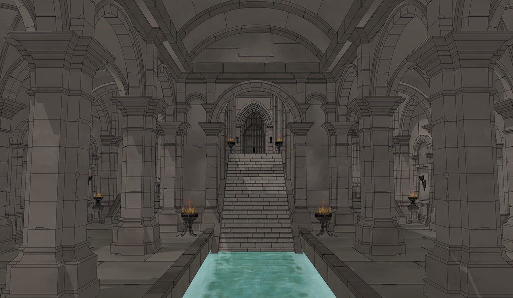 ゴシック城 地下水路|漫画背景・3D素材(SketchUp)