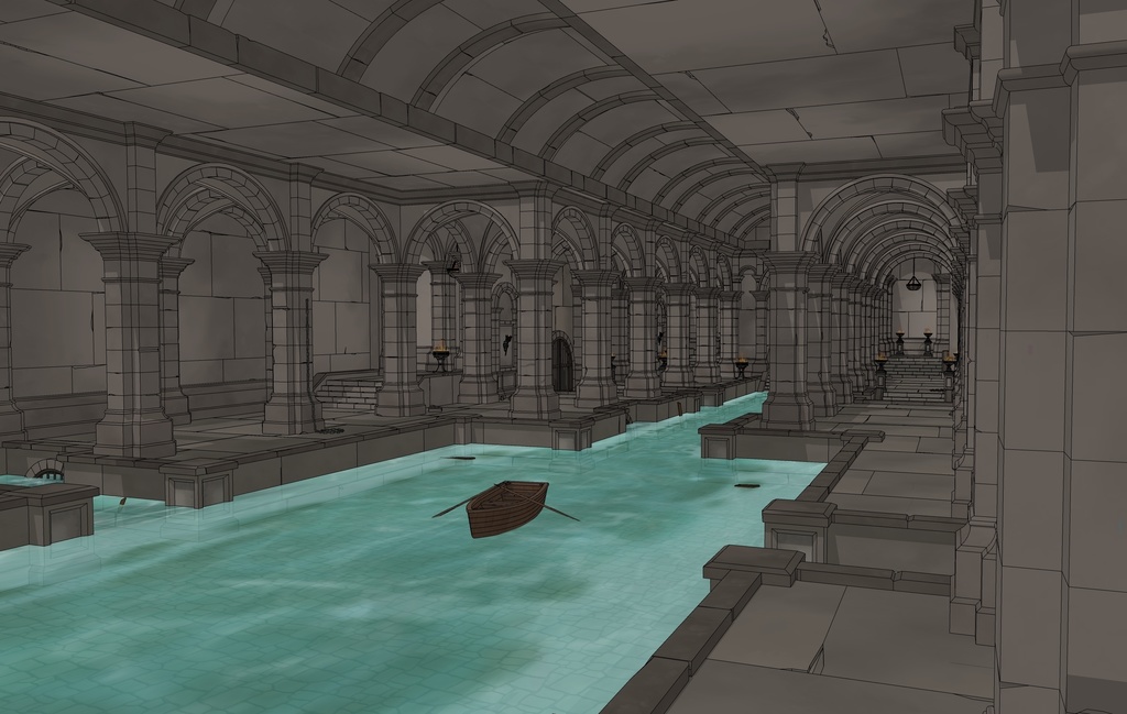 ゴシック城 地下水路|漫画背景・3D素材(SketchUp)