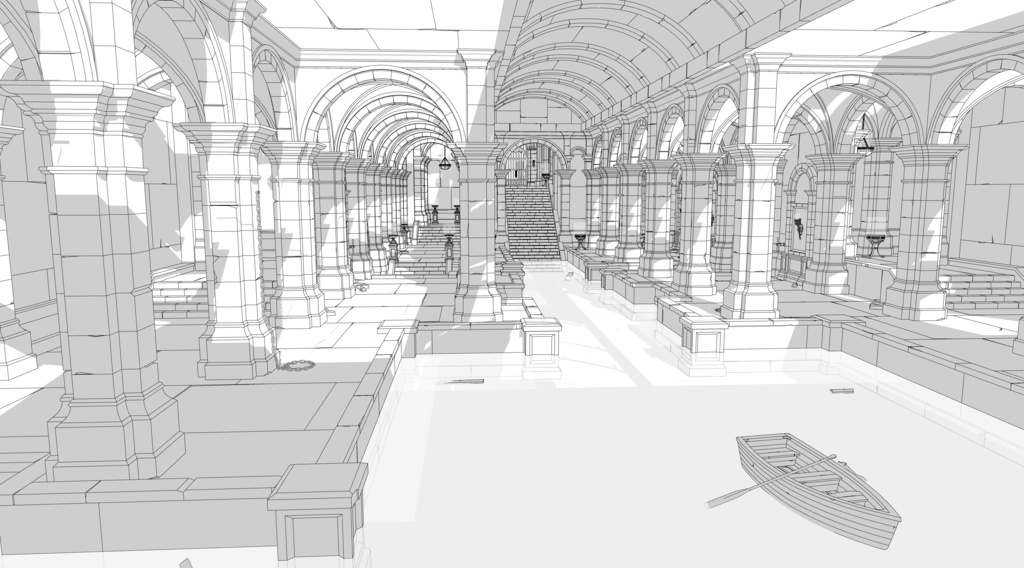 ゴシック城 地下水路|漫画背景・3D素材(SketchUp)