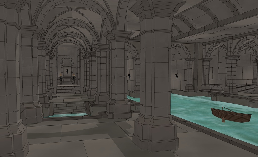 ゴシック城 地下水路|漫画背景・3D素材(SketchUp)