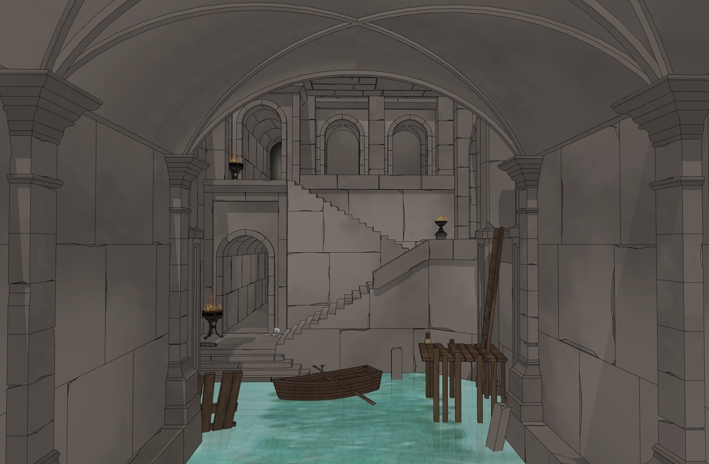 ゴシック城 地下水路|漫画背景・3D素材(SketchUp)