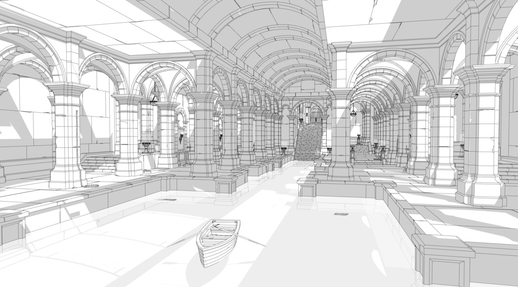 ゴシック城 地下水路|漫画背景・3D素材(SketchUp)