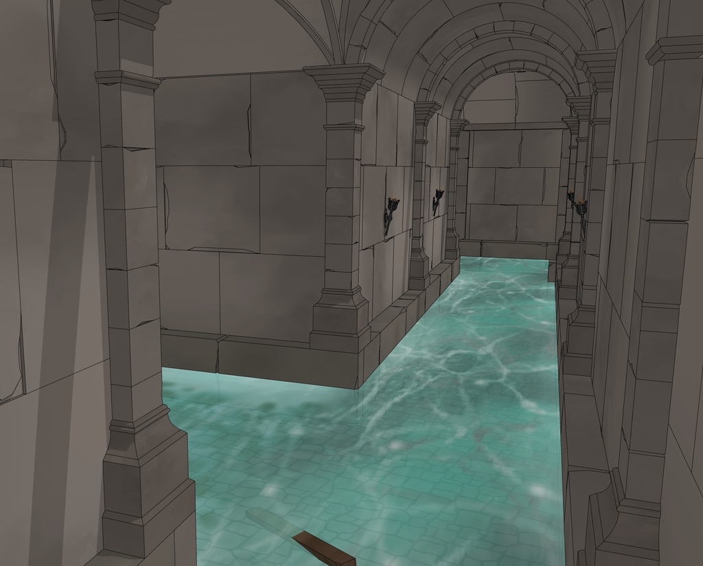 ゴシック城 地下水路|漫画背景・3D素材(SketchUp)