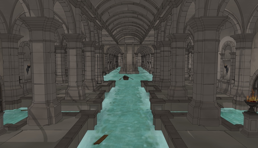 ゴシック城 地下水路|漫画背景・3D素材(SketchUp)