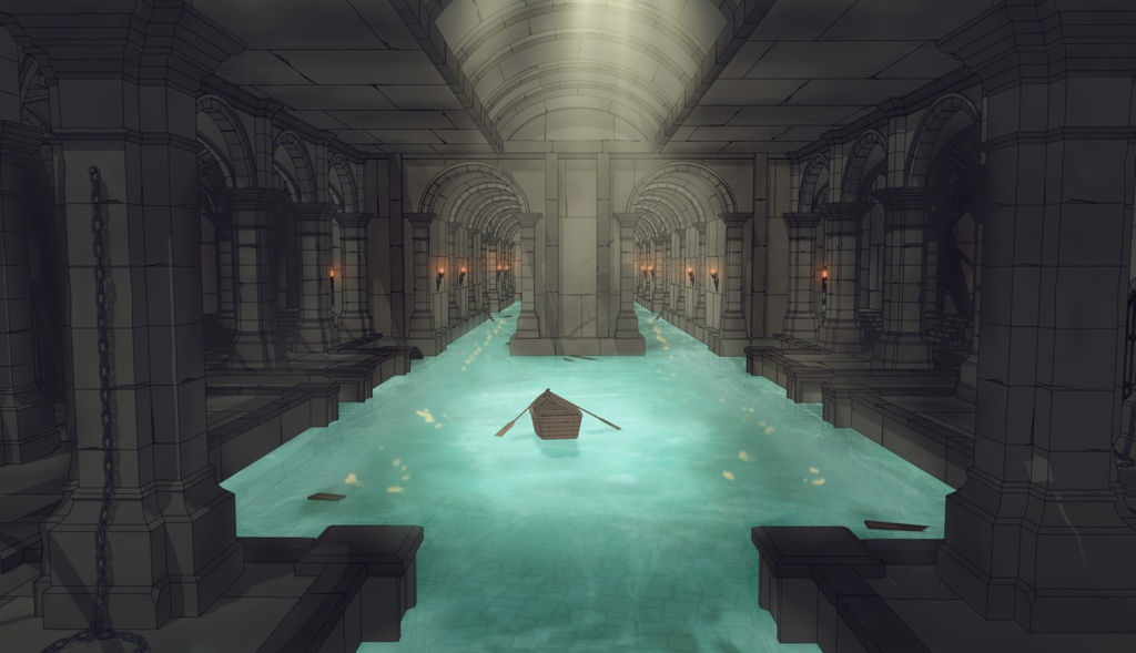 ゴシック城 地下水路｜漫画背景・3D素材（SketchUp）