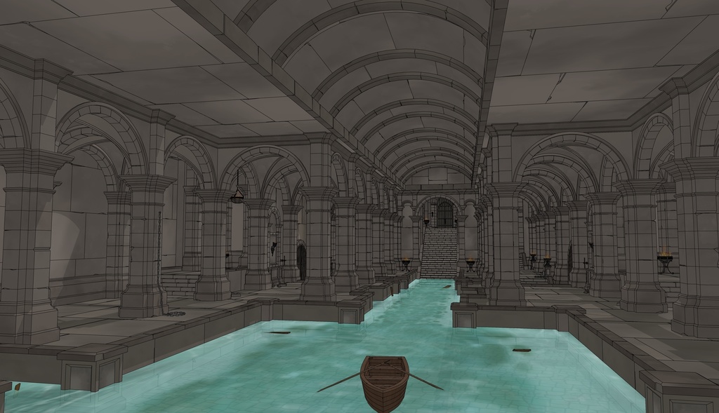 ゴシック城 地下水路|漫画背景・3D素材(SketchUp)