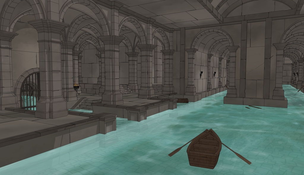 ゴシック城 地下水路|漫画背景・3D素材(SketchUp)