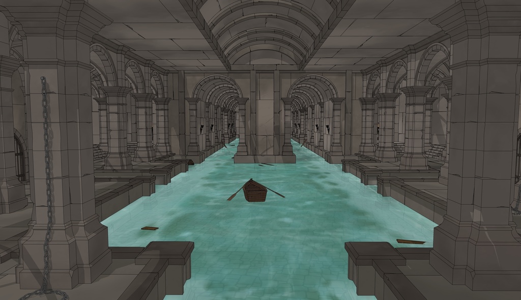 ゴシック城 地下水路|漫画背景・3D素材(SketchUp)