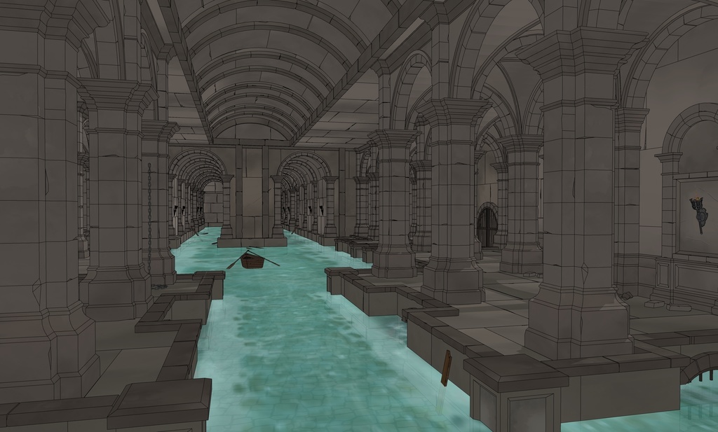 ゴシック城 地下水路|漫画背景・3D素材(SketchUp)