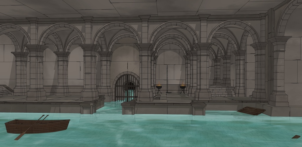 ゴシック城 地下水路|漫画背景・3D素材(SketchUp)