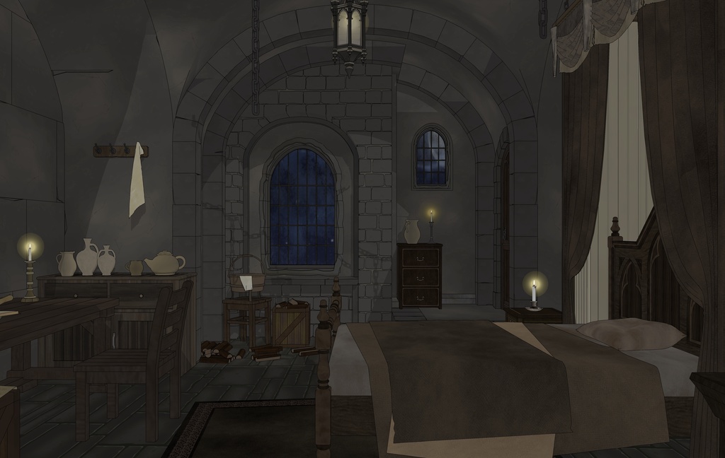 ゴシック城 幽閉された寝室|漫画背景・3D素材(SketchUp)