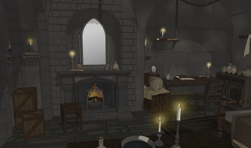 ゴシック城 幽閉された寝室|漫画背景・3D素材(SketchUp)