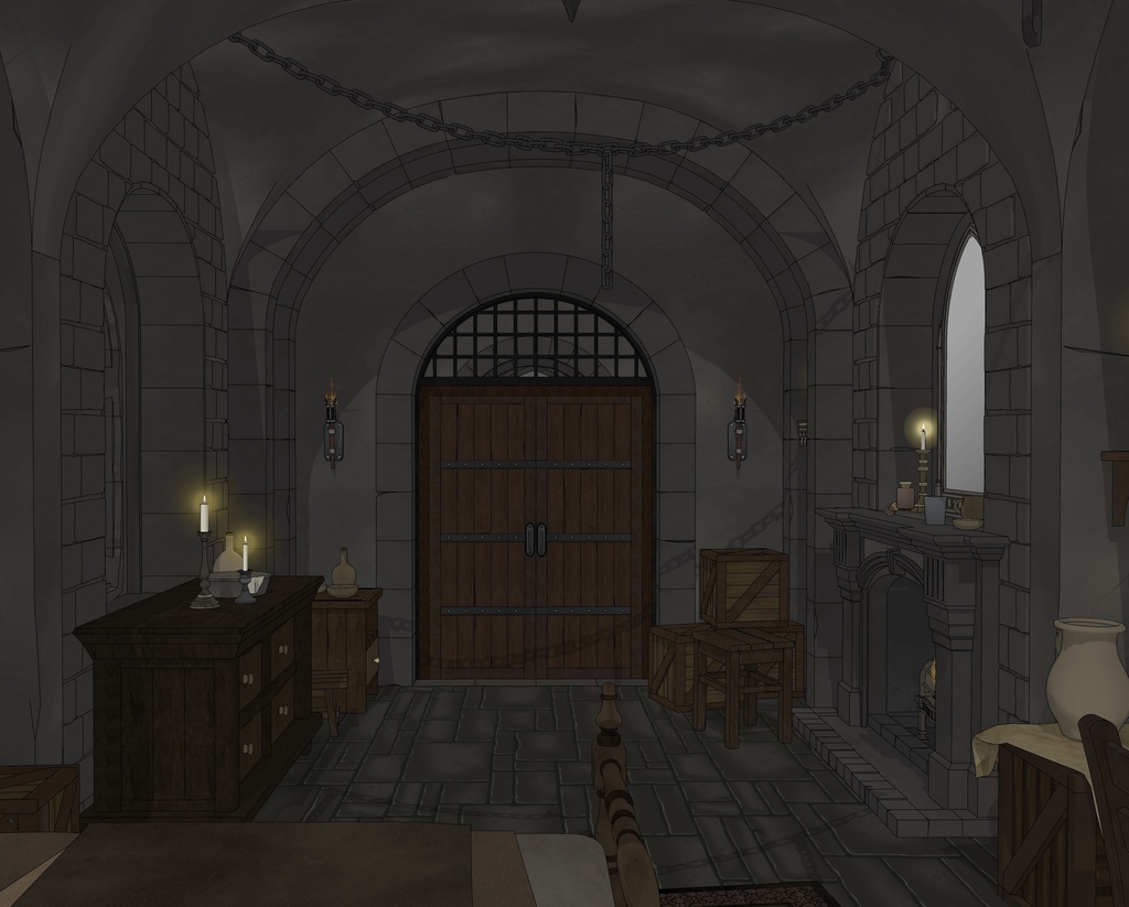 ゴシック城 幽閉された寝室|漫画背景・3D素材(SketchUp)