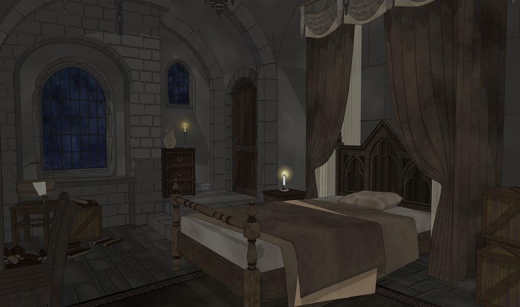 ゴシック城 幽閉された寝室|漫画背景・3D素材(SketchUp)