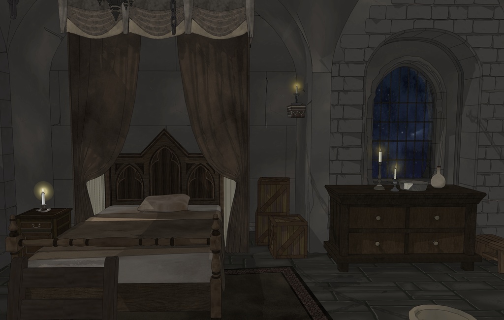 ゴシック城 幽閉された寝室|漫画背景・3D素材(SketchUp)