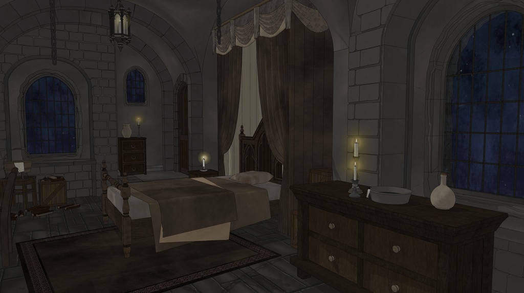 ゴシック城 幽閉された寝室|漫画背景・3D素材(SketchUp)