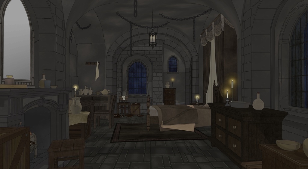 ゴシック城 幽閉された寝室|漫画背景・3D素材(SketchUp)