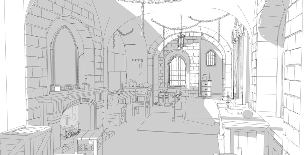 ゴシック城 幽閉された寝室|漫画背景・3D素材(SketchUp)