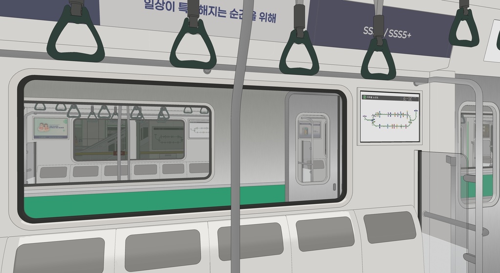 韓国 地下鉄2号線 ホーム&列車セット|漫画背景・3D素材(SketchUp)