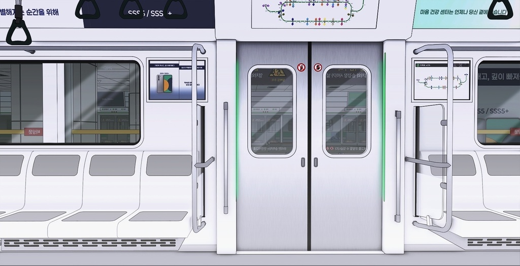 韓国 地下鉄2号線 ホーム&列車セット|漫画背景・3D素材(SketchUp)