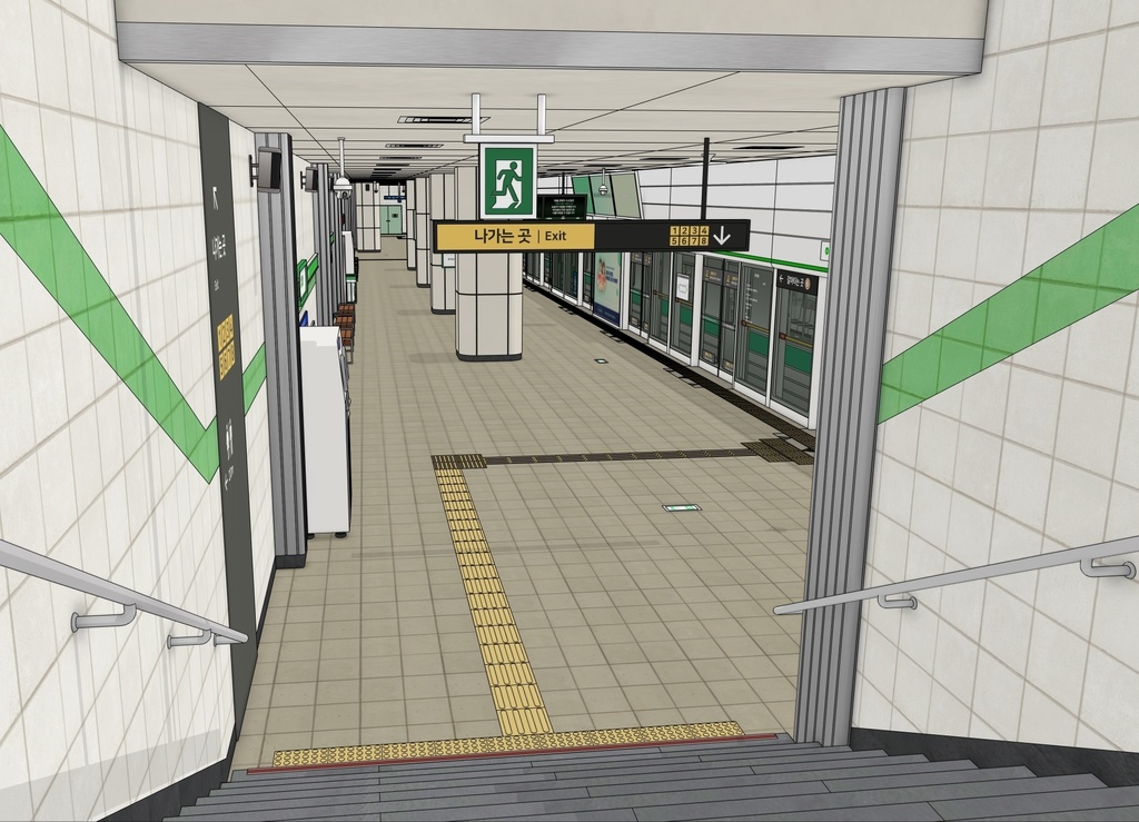 韓国 地下鉄2号線 ホーム&列車セット|漫画背景・3D素材(SketchUp)