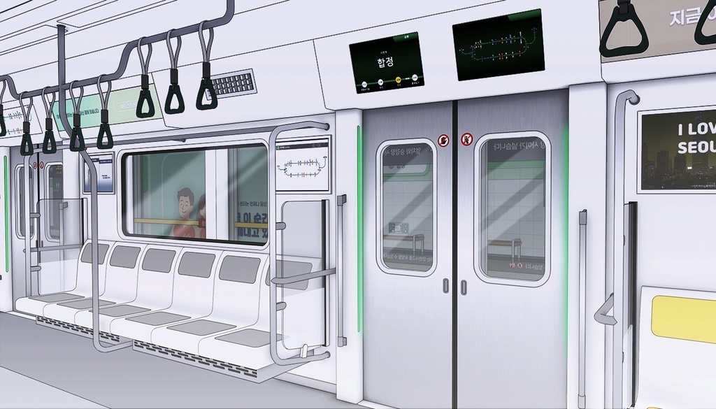 韓国 地下鉄2号線 ホーム&列車セット|漫画背景・3D素材(SketchUp)