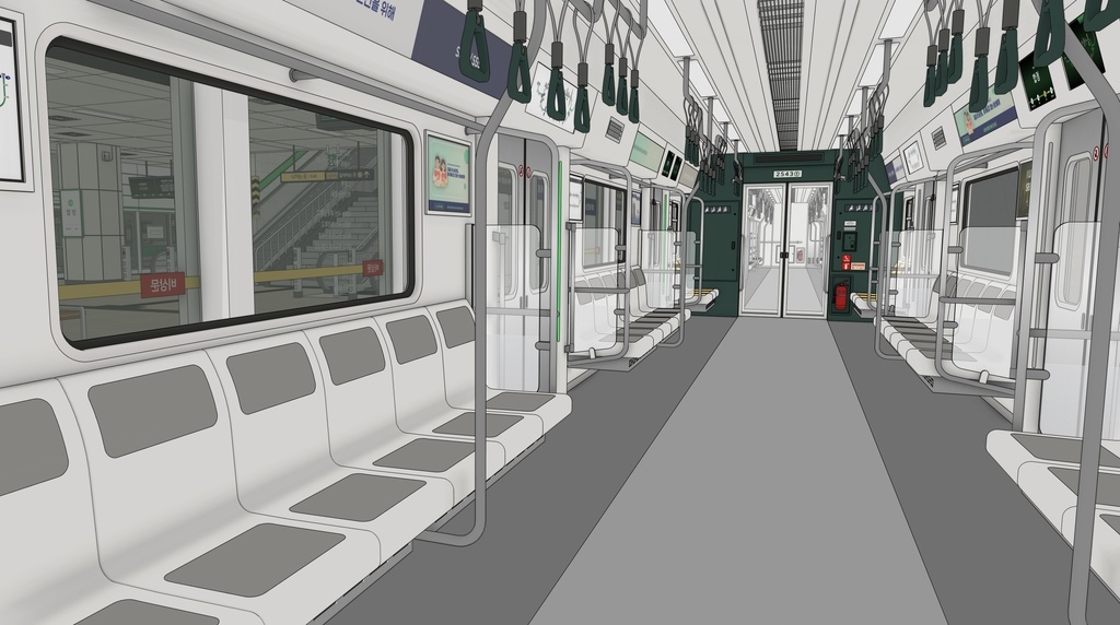 韓国 地下鉄2号線 ホーム&列車セット|漫画背景・3D素材(SketchUp)