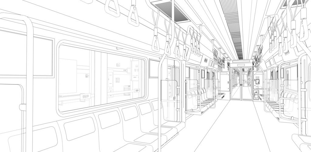 韓国 地下鉄2号線 ホーム&列車セット|漫画背景・3D素材(SketchUp)