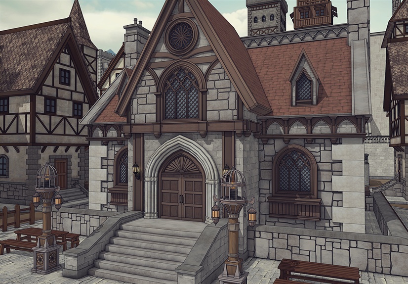 堅固な城壁の北部の村 外部(夏 / 冬)|3D背景素材(SketchUp)