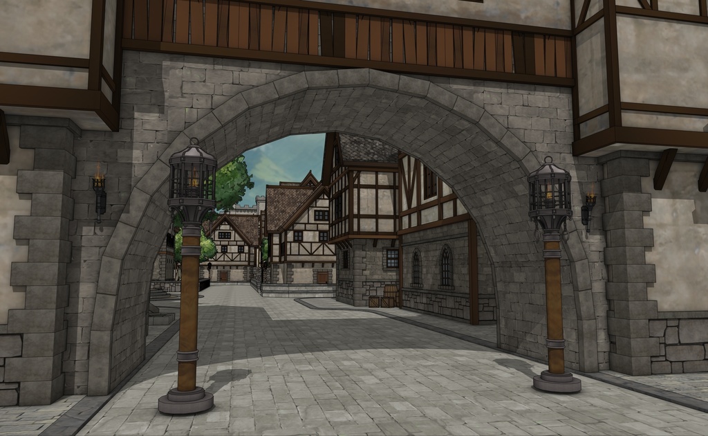 堅固な城壁の北部の村 外部(夏 / 冬)|3D背景素材(SketchUp)