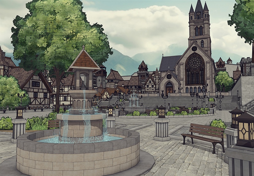 堅固な城壁の北部の村 外部(夏 / 冬)|3D背景素材(SketchUp)