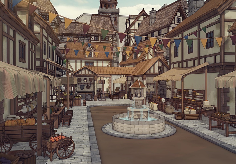 堅固な城壁の北部の村 外部(夏 / 冬)|3D背景素材(SketchUp)