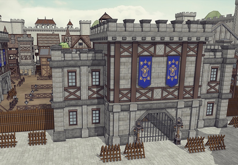 堅固な城壁の北部の村 外部(夏 / 冬)|3D背景素材(SketchUp)