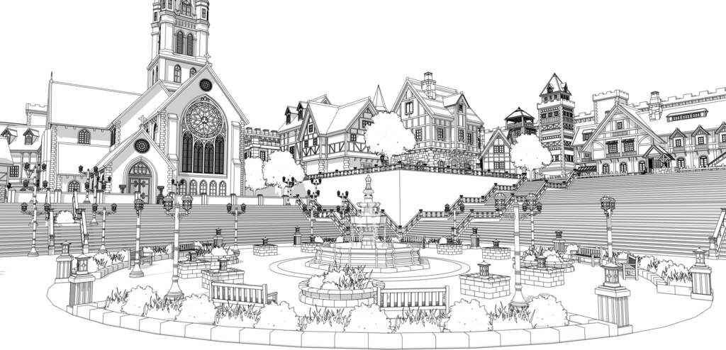 堅固な城壁の北部の村 外部(夏 / 冬)|3D背景素材(SketchUp)