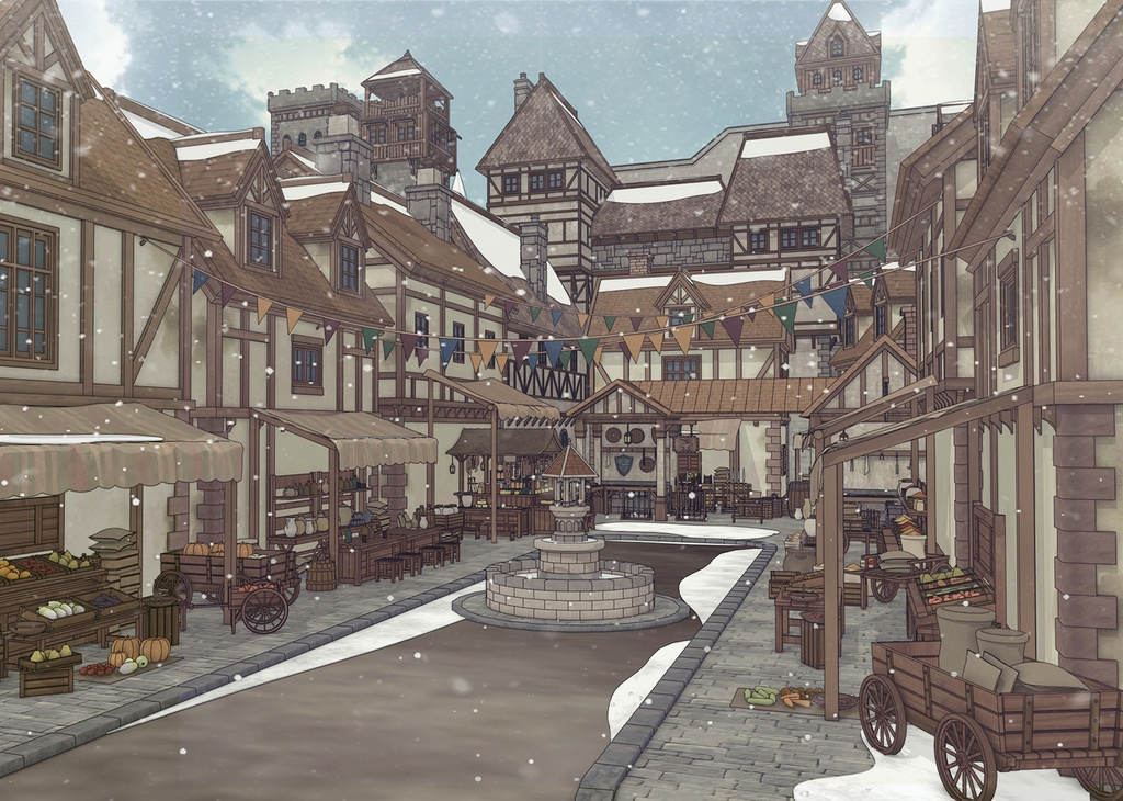 堅固な城壁の北部の村 外部(夏 / 冬)|3D背景素材(SketchUp)